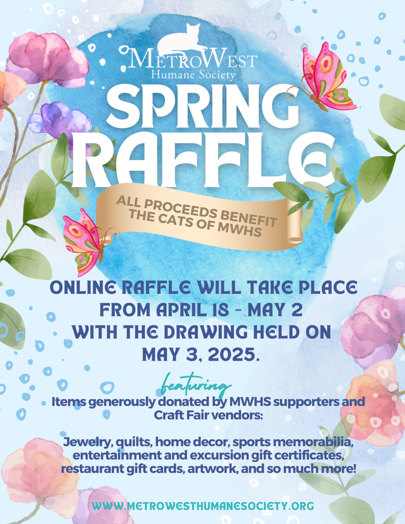 MetroWest Humane Society's 2025 Spring Online Raffle fundraiser for MWHS cat shelter